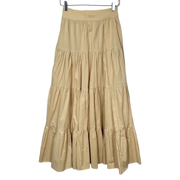 Mango MNG Off Shoulder Crop Top Flared Poplin Skirt Set XS/S New Tan Beige Maxi - Picture 6 of 14